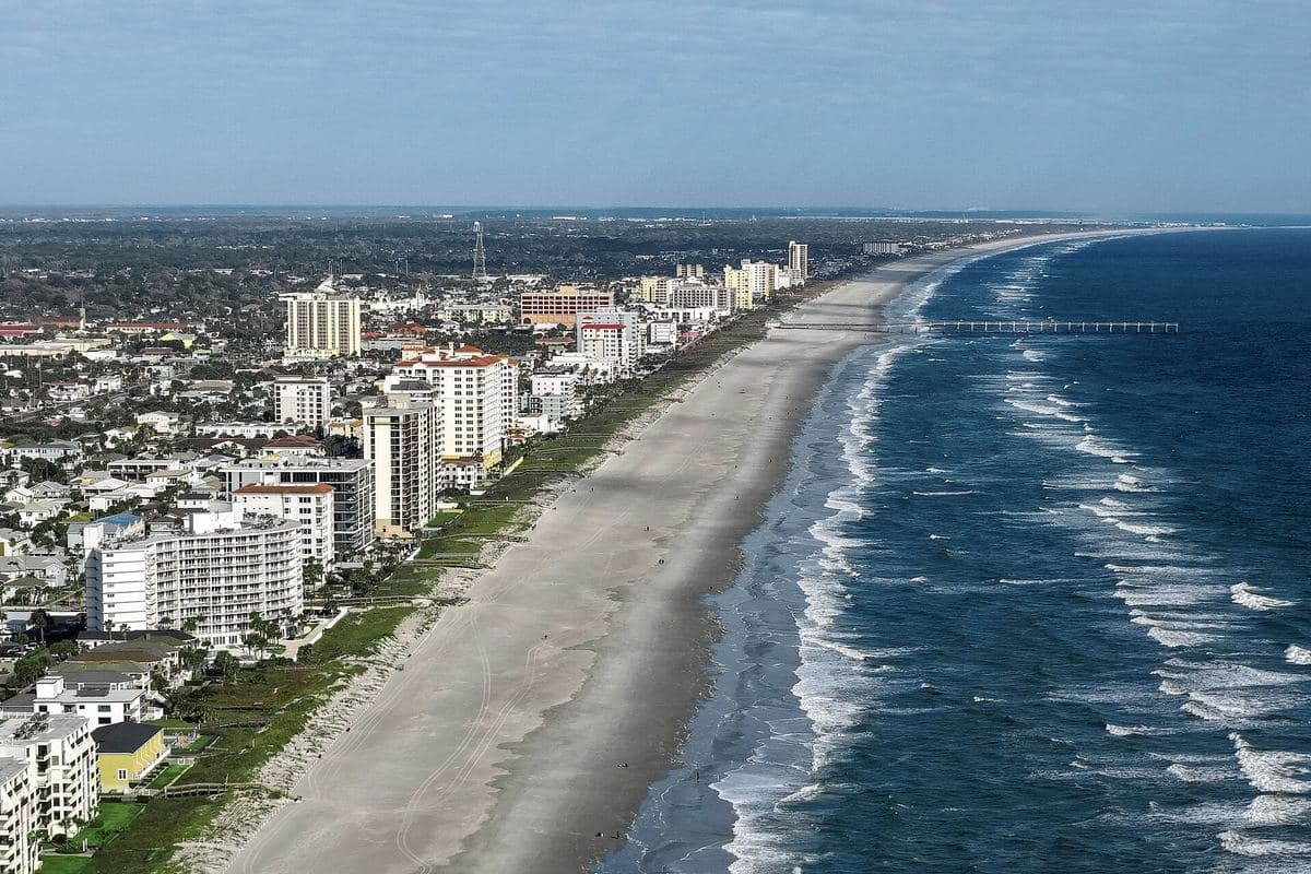Aerial view of Jacksonville Beach along the Atlantic coast